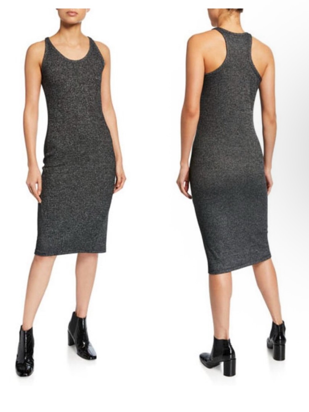 Rag & Bone Clara in Black Heather Torqued Waffle Knit Racerback Tank Dress S